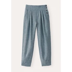 POETRY Cropped Pleated Trousers - Yarn Dyed Linen - Aqua Petrol